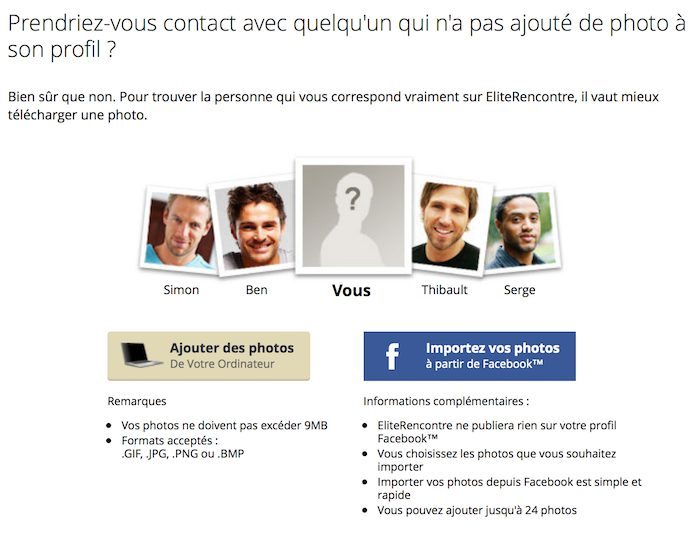 Choix de la photo de profil Elite Rencontre