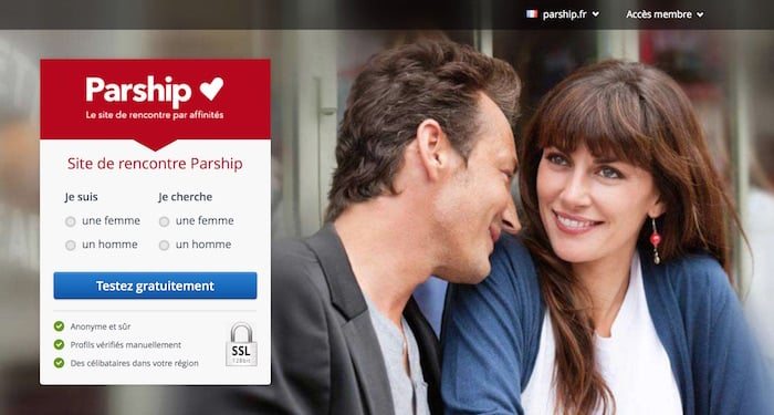 Page d'accueil du site de rencontre parship.fr